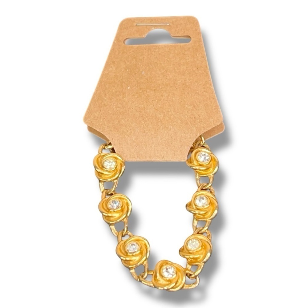 Vintage Blanca Gold 6” Bracelet Rhinestone Floral Glam Retro Pinup Wedding